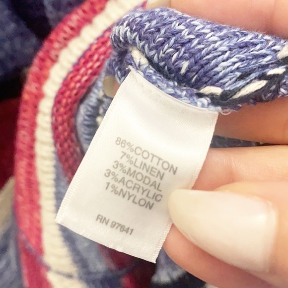J. Jill Red Blue White Striped Knit Cotton Linen Blend Duster Button Cardigan - Picture 8 of 13